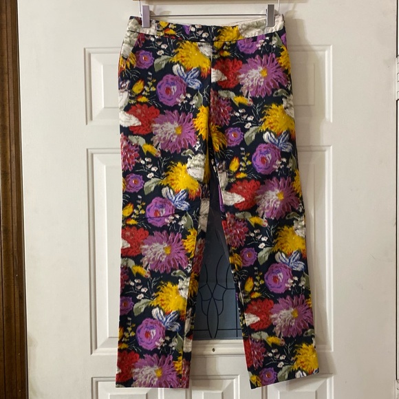 Anthropologie Elevenses Floral Print Cropped Cotton Pants Size 0 - Picture 2 of 8